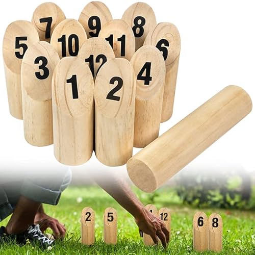 YUENFONG Wurfspiel mit Nummer, Kubb Holzspiel Outdoor Freizeit Spielzeug, Langlebig Kiefer Holzwurf Spiel, für Kinder Erwachsener, Natur Farbe von YUENFONG