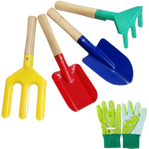 Gartenwerkzeuge Set für Kinder,Kinder Beach Sandbox Toy,mit Sturdy Holzgriff Safe Gardening Tools Including, Kelle, Rake & Schaufel, Handschuhe von YUETOGUO