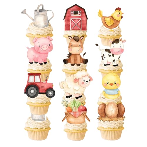 Bauernhof Tortendeko, 12pcs Bauernhoftiere Kuchen, Bauernhoftiere Kuchen Deko, Tortendeko Geburtstag Bauernhof, Cake Topper Tiere Bauernhof für Kinder Geburtstag Party Dekorationen von YUEXNKO