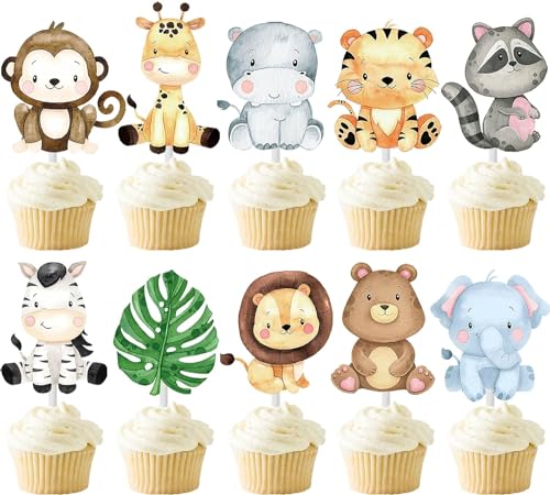 Cupcake Topper Tiere,24pcs Tortendeko Tiere, Jungle Animal Cupcake Toppers, Cake Decoration Jungle Animals, Animalstortendeko Waldtiere, Cupcake Topper Waldtiere, Muffin Deko Waldtiere von YUEXNKO