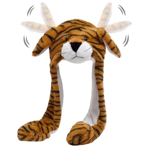 Mütze mit Beweglichen Ohren,Hasenohren Hut Plüsch,Hase Mütze,Hasen Hut mit Wackelohren,Beweglicher Ohr Kaninchen Hut,Cosplay Urlaub Weihnachten Karneval Party Geschenk für Erwachsene Kinder (Tiger) von YUEXNKO