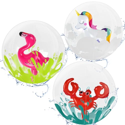 Aufblasbare Wasserball, 3pcs Aufblasbare Strandball, 3D Strandball, ,Aufblasbare Wasserball Kinder, Wasserbälle Aufblasbar, Kinder Strandball, 3D Wasserbälle Spielzeug, Kinder Strandball von YUEXNKO