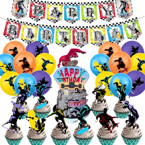 YUEcthynous Skateboard Geburtstagsdekoration,30 Stück Skateboard Party Zubehör einschließlich Banner,Cake Toppers,Happy Birthday Party Dekoration,Luftballon für Kinder Extremsport YUEcthynous Skateboard Geburtstagsdekoration,30 Stück Skateboard Party Zubehör einschließlich Banner,Cake Toppers,Happy Birthday Party Dekoration,Luftballon für Kinder Extremsport von YUEcthynous