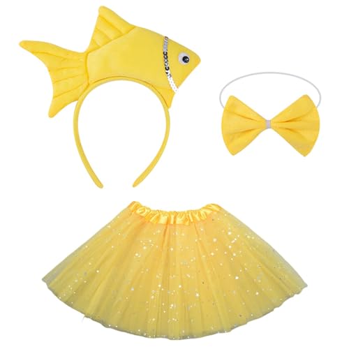 YUGSHNKFC 1/3pcs Fischkostüm Für Kinder Mädchen Fisch Stirnband Bowtie Tutus Rock Halloween Sea Animal Cosplay Accessoires von YUGSHNKFC