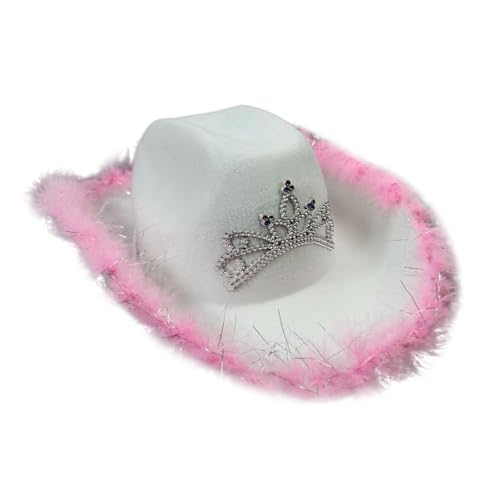 YUGSHNKFC Brautduschhut mit Strass-Kronen, Musik-Fedora-Hut, Cosplay, Partyzubehör, pelziger Rand, Western-Panama-Hut von YUGSHNKFC