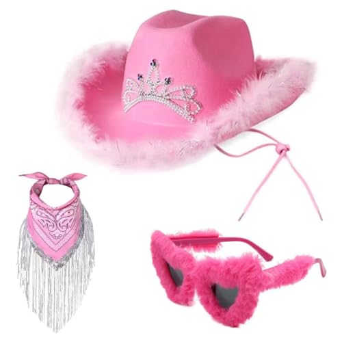 YUGSHNKFC Cowgirl-Kostüm-Set für Junggesellinnenabschied, Hüte mit Fransen, Bandanas für Damen, Brautparty, Kostüm, Nachtclub-Anzug, rose, S-4XL von YUGSHNKFC