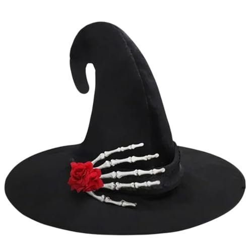 YUGSHNKFC Halloween Hexenhut für Cosplay Totenkopf Hand Zauberer Hut Erwachsene Unisex Hexenhut Kostüm Spitzhut Festival Urlaub Hut von YUGSHNKFC