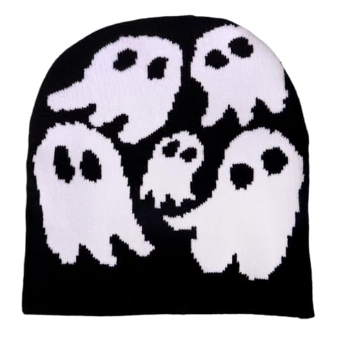 YUGSHNKFC Halloween-Totenkopf-Hut, Unisex, Strickmütze, vielseitig einsetzbar, für Party, Urlaub, Winter, warme Mütze, lustiges Spekter-Thema von YUGSHNKFC