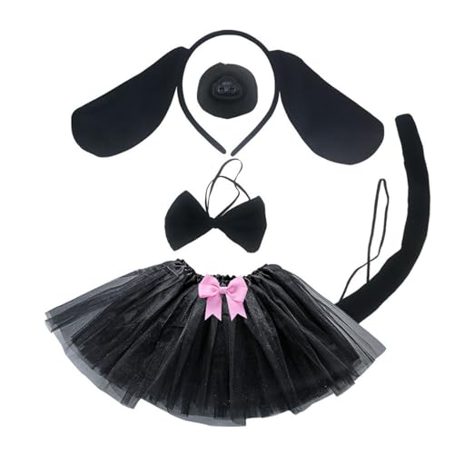 YUGSHNKFC Hundekostüm-Set, Hundeohren, Stirnband, Fliege, Schwanz, Nase, Rock für Kinder, Halloween-Kostüm, Cosplay, Party von YUGSHNKFC