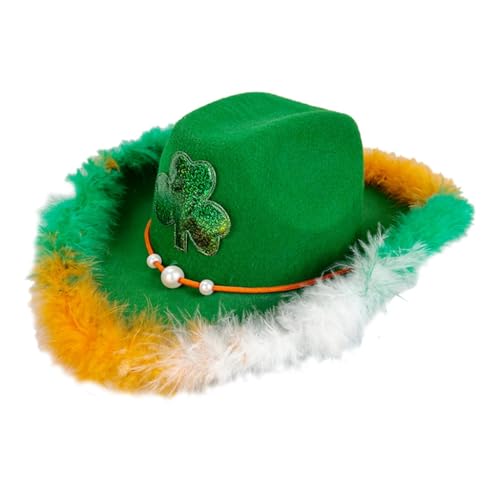 YUGSHNKFC Irischer Hut mit gefiederter Krempe für Irish Day Accessoires Hut mit grünem Blatt grünem Hut von YUGSHNKFC