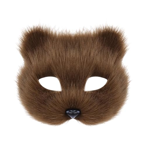 YUGSHNKFC Pelzige Tierische Katzen Gesichtsmaske Plüsch Halbe Gesichts Augenmaske Halloween Cosplay Kostümmaske Für Männer Maskerade Halloween von YUGSHNKFC