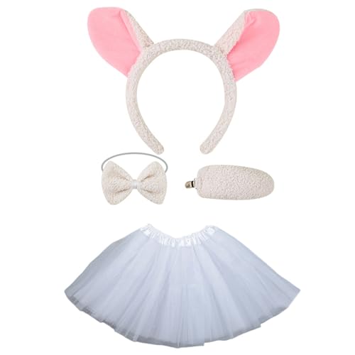 YUGSHNKFC Schafsohren, Stirnband, Plüschschwanz, Fliege, Schaf, weiche Handschuhe, Schaf, Haarreifen-Set, Tiere, Cosplay-Kostüm-Set für Halloween von YUGSHNKFC