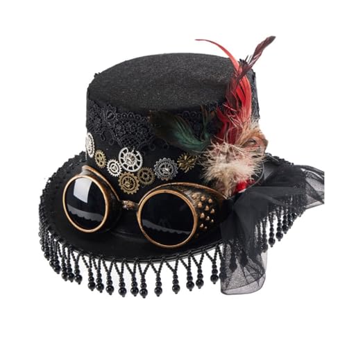 YUGSHNKFC Steampunks Zylinderhut Unisex Vlies Viktorianer Hut mit Brille Unisex Kostüm Hut Coole HippiesHut Halloween Kopfbedeckung von YUGSHNKFC