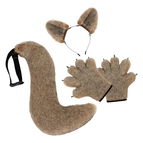 YUGSHNKFC Wolfskostüm-Zubehör-Set, Wolfsohren, Stirnband, Schwanz, Pfoten, Handschuhe, Zubehör-Set, Halloween, Wolfskostüme für Kinder und Erwachsene von YUGSHNKFC