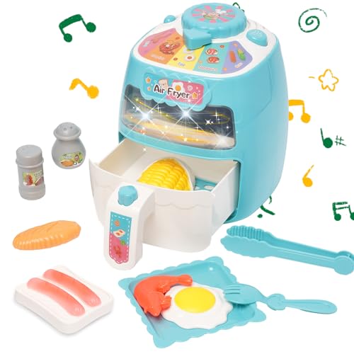 Heißluftfritteuse Spielzeug, Kinder Luftfritteusen Set, Pretend Play Air Fryer Spielzeug, Realistisches Küchenzubehör Spielset, Sprechendes Musikalisches Kochspielzeugset mit Farbwechselnden von YULEYU