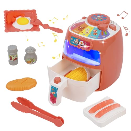 Heißluftfritteuse Spielzeug, Kinder Luftfritteusen Set, Pretend Play Air Fryer Spielzeug, Realistisches Küchenzubehör Spielset, Sprechendes Musikalisches Kochspielzeugset mit Farbwechselnden von YULEYU