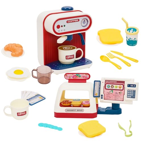 Kaffeemaschine Kinder, Kaffeeservice Spielzeug Set, Kinder Spielküchen Set, Rollenspiel mit Zubehör, Pretend Play Coffee Toy, Registrierkasse Spielzeug Donuts Weihnachten Neujahr Geschenke von YULEYU