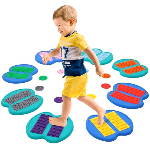 Balanciersteine für Kinder, Balance Flusssteine Trittsteine Kinder, Taktile Scheiben Set für Kinder, 8pcs Sensorische Scheiben für Indoor Outdoor, Matching Sensorisches Spiel, Motorik & Koordination von YULEYU