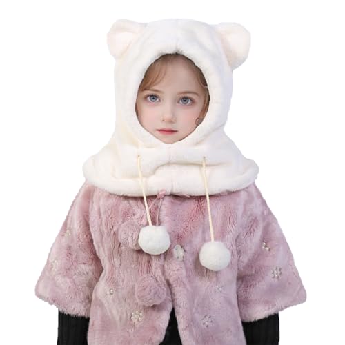 2 in 1 Kinder Wintermütze Schal Set, Plüsch Bär Ohren Hut, Niedlich Schlupfmütze, Warm Schalmütze Plüsch, Mädchen Warm Niedlich Schalmütze, Unisex Kinder Wintermütze für Kinder Jungen Mädchen (Weiße) von YULIAO