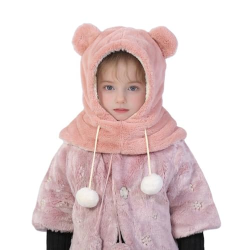 2 in 1 Kinder Wintermütze Schal Set, Plüsch Bär Ohren Hut, Niedlich Schlupfmütze, Warm Schalmütze Plüsch, Mädchen Warm Niedlich Schalmütze, Unisex Kinder Wintermütze für Kinder Jungen Mädchen (Rosa) von YULIAO