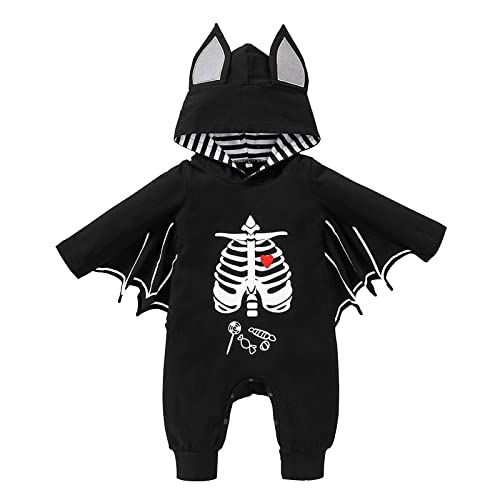 Baby Halloween Kostüm Fledermaus Jumpsuit Sets mit Hut Onesie Strampler Unisex Karneval Kostüme Kinder Cosplay Faschingskostüme Langarm Overall Halloweenkostüm für Neugeborene Baby Mädchen Jungen von YULONGESS