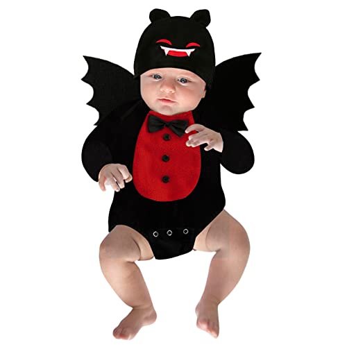 Baby Halloween Kostüm Fledermaus Jumpsuit Sets mit Hut Onesie Strampler Unisex Karneval Kostüme Kinder Cosplay Faschingskostüme Langarm Overall Halloweenkostüm für Neugeborene Baby Mädchen Jungen von YULONGESS