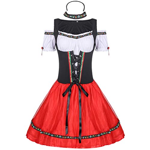 YULONGESS Damen Hippie Hazy Oktoberfest Maid Kostüm Performance Kostüm Kopfbedeckung Halstuch Kleid Set von YULONGESS