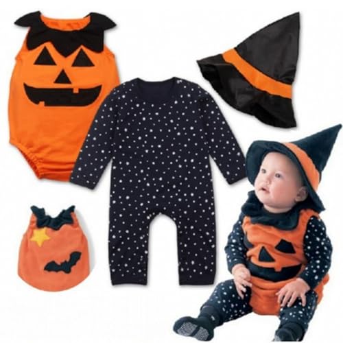 YULONGESS Halloween Kostüm Baby Kürbiskostüm mit Hut und Schuh Kinder Strampler Unisex Pumpkin Kostüme Langarm Jumpsuit Overall Mädchen Jungen Karneval Cosplay Set für Fasching Party von YULONGESS