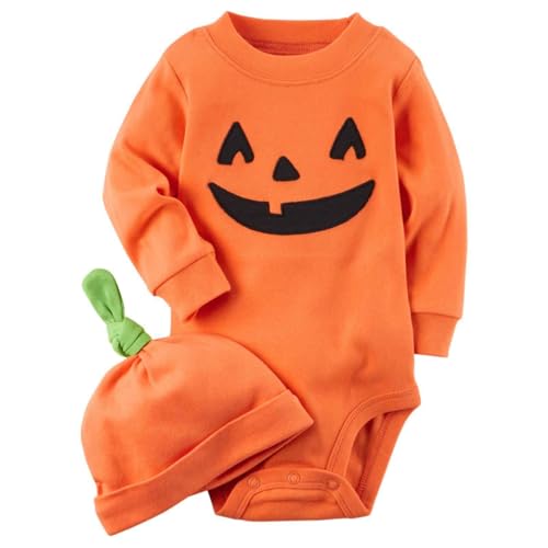 YULONGESS Halloween Kostüm Baby Kürbiskostüm mit Hut und Schuh Kinder Strampler Unisex Pumpkin Kostüme Langarm Jumpsuit Overall Mädchen Jungen Karneval Cosplay Set für Fasching Party von YULONGESS