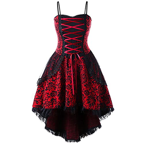 YULONGESS Mittelalter Kleid Damen,Renaissance Kostüm Mittelalterliche Kostüme Cosplay Halloween Kostüm Gothic Kleider Vintage Maxikleid Bound Waist Elegantes Partykleid Karneval Halloween Party von YULONGESS