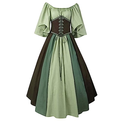 YULONGESS Mittelalter Kleid Damen,Renaissance Kostüm Mittelalterliche Kostüme Cosplay Halloween Kostüm Gothic Kleider Vintage Maxikleid Bound Waist Elegantes Partykleid Karneval Halloween Party von YULONGESS