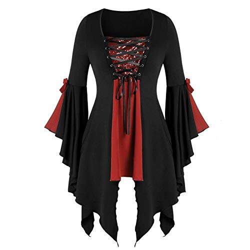 YULONGESS Mittelalter Kleid Damen Renaissance Retro Partykleid Mittelalterliche Kostüme Hexenkostüm Schnürkleid Gothic Kostüm Spitze Stickerei Retro Kostüm Karneval Halloween Party von YULONGESS