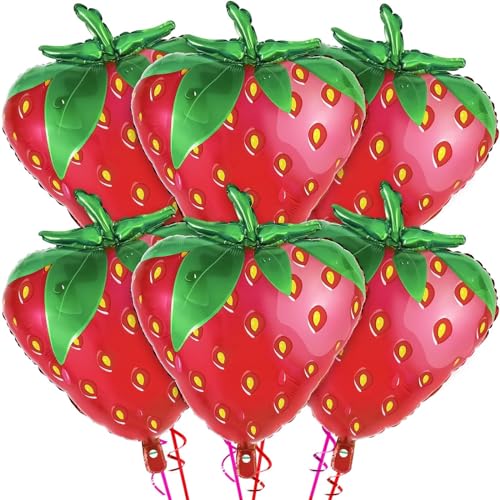 6 Stück Erdbeer Ballons, Erdbeer Luftballons Geburtstag Party Ballons, Erdbeer Folienballon Helium Ballons, Luftballons Erdbeeren, für Mädchen Erdbeer Geburtstags Party Baby Shower Dekorationen von YULONGWU
