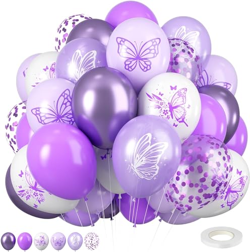 Lila Weiße Luftballons, 30 Stück Luftballons Geburtstag, Latex Luftballons Helium Ballons Schmetterling Lila, Schmetterling Ballons Decoration für Mädchen Frauen Geburtstag Baby Shower Hochzeit Party von YULONGWU