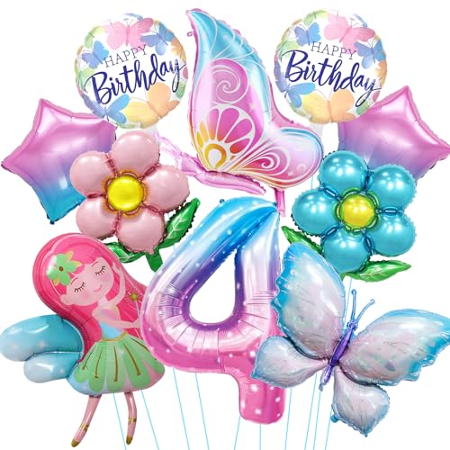 Luftballon 4. Geburtstag Mädchen, 10 Stück Schmetterling Folienballon 4 Jahre, Bunt Schmetterling Geburtstag Deko 4 Jahre, Helium Ballons für Mädchen Geburtstag Schmetterling Party Dekoration von YULONGWU