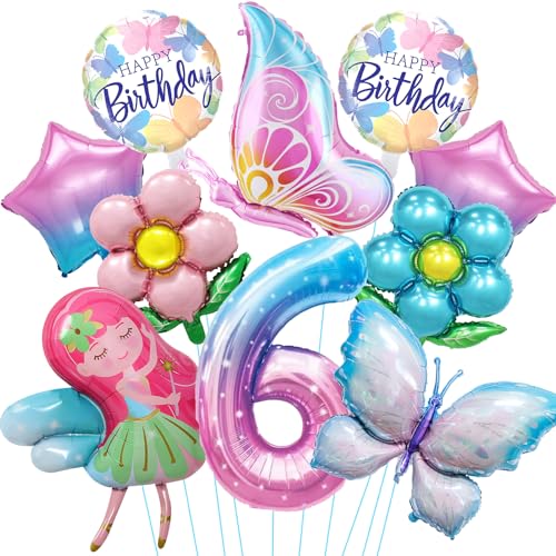 Luftballon 6. Geburtstag Mädchen, 10 Stück Schmetterling Folienballon 6 Jahre, Bunt Schmetterling Geburtstag Deko 6 Jahre, Helium Ballons für Mädchen Geburtstag Schmetterling Party Dekoration von YULONGWU