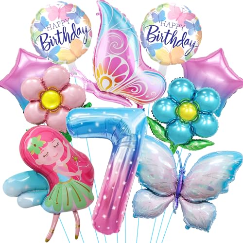 Luftballon 7. Geburtstag Mädchen, 10 Stück Schmetterling Folienballon 7 Jahre, Bunt Schmetterling Geburtstag Deko 7 Jahre, Helium Ballons für Mädchen Geburtstag Schmetterling Party Dekoration von YULONGWU