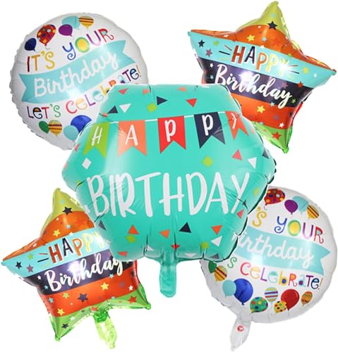 Luftballons Geburtstag, 5 Stück Helium Ballon Geburtstag Folienballon, Happy Birthday Ballon, Folienballon Geburtstag Deko Ballon, Luftballon Geburtstag Party Luftballons für Kindergeburtstag Deko (C) von YULONGWU