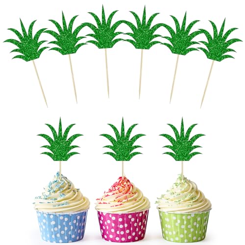 Tortendeko Geburtstag, 12 Stück Ananas Blätter Cupcake Topper Torten Deko, Geburtstag Kuchen Deko für Kinder, Kuchendeko Geburtstag Cake Decoration, Cake Toppers für Geburtstag Hochzeit Party von YULONGWU