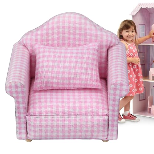 YUNFANG Puppenhaus-Sofa, Puppenhaus-Sofakissen | 1:12 Hochsimulierter gepolsterter Liegestuhl | Sessel aus Holzstoff, hochsimulierter gepolsterter Puppenhaus-Liegestuhl, Miniaturmöbelspielzeug für von YUNFANG