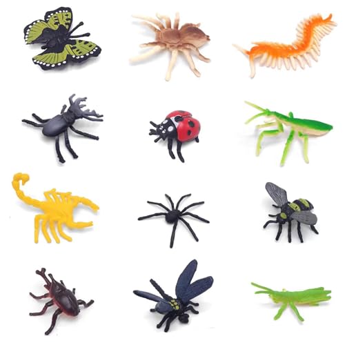 12 PCS Tierfiguren Set Serie Insekten Figuren, Insekten Spielzeug, Kleine Tiere Figuren, Mini Set Von Dschungel-Tieren, Realistische Wanzen, für Die Aufklärung Von Kindern Uber Insekten (C) von YUNHENTONG