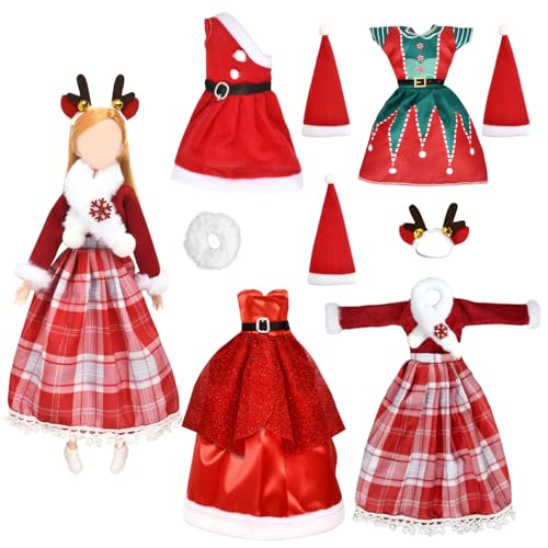 4 PCS Set Puppe Weihnachtskleidung, Fashion Puppen Kleidung, Minipuppen Verkleiden Sich in Weihnachtskleidung, Weihnachtspuppenzubehör, Mini-Weihnachtsmütze, Anziehspiel, für 30 cm Puppen Zubehör von YUNHENTONG