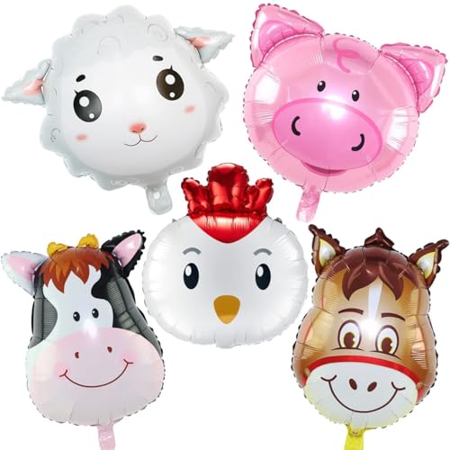 Bauernhof Tiere Folienballon Kindergeburtstag, 5 Stück Farm Balloon Helium Ballons Geburtstag Deko Niedlich Tier Folienballons Kinder für Farm-Themenparty, Partydekorationen, Fotografiezubehör von YUNHENTONG