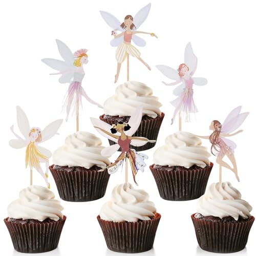 Fee Tortendeko Mädchen 12 Stück Feen Cupcake Topper Kuchendeko Geburtstag Torten Muffin Deko für Kinder Party, Nachmittagstee von YUNHENTONG