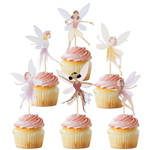 Fee Tortendeko Mädchen 24 Stück Feen Cupcake Topper Kuchendeko Geburtstag Torten Muffin Deko für Kinder Party, Nachmittagstee von YUNHENTONG