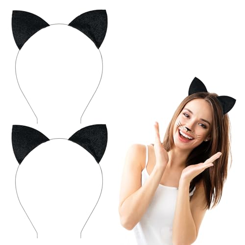 Haarreif Halloween Kinder, 2 PCS Katzenohren Schwarz, Halloween Katzenohren, Haarreifen Halloween, Katzenohren Haarreif Schwarzm Halloween Haarreifen Damen, für Cosplay Halloween und Fasching von YUNHENTONG