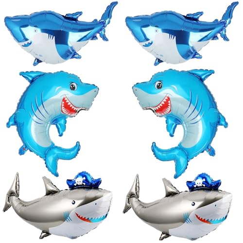 Hai Folienballon Kindergeburtstag, 6 Stück Shark Balloon Helium Ballons Blau Geburtstag Deko Niedlich Hai Folienballons Kinder für Meerestier-Themenparty, Geschenkparty, Fotografiezubehör von YUNHENTONG