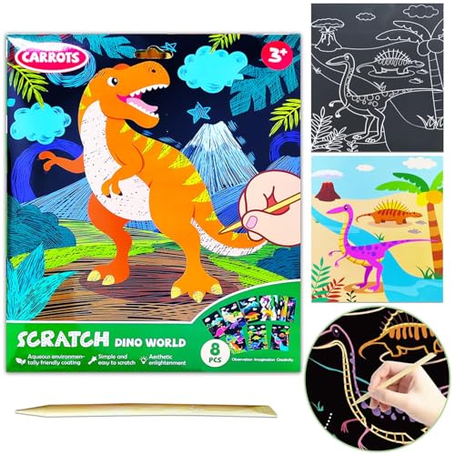 YUNHENTONG Kratzbücher für Kinder, Kratzbuch Jungen, Mädchen, Scratch Painting, Kratzbilder, Kratzbilder für Kinder, Scratch Art, Kratzpapier, Kratzbild, Rubbelbuch Zum Thema Dinosaurier für Kinder von YUNHENTONG