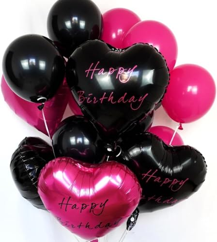 Luftballons Geburtstag Mädchen 26 Stück Herzluftballons Rosa Schwarz 18 Zoll Herz luftballon 12 Zoll Schwarze Rosa Ballons für Geburtstag, Hochzeit, Verlobung, Brautdusche von YUNHENTONG