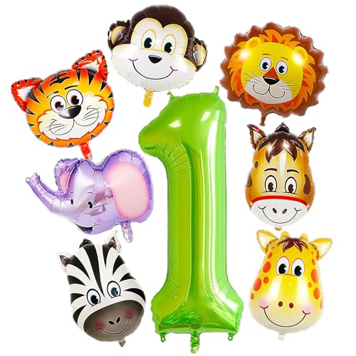 Luftballons Tiere 8 Stück Folienballon Tiere Ballon Safari Ballons Waldtiere Dschungel 1 Jahre Geburtstag Deko von YUNHENTONG